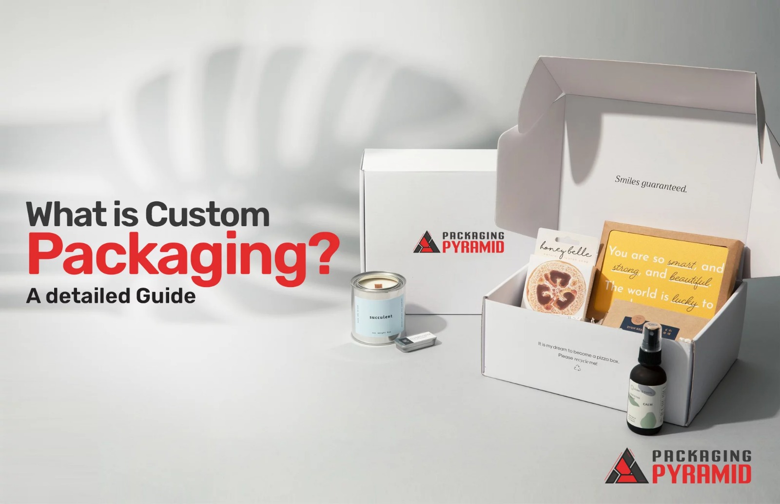 Custom packaging guide with products displayed