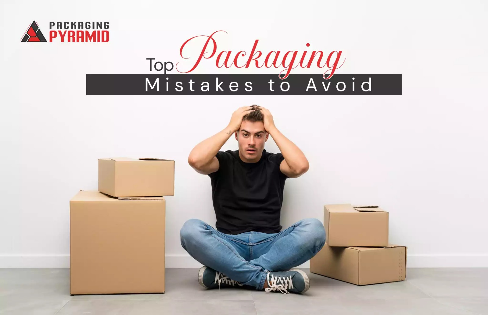 Person stressed with packaging boxes