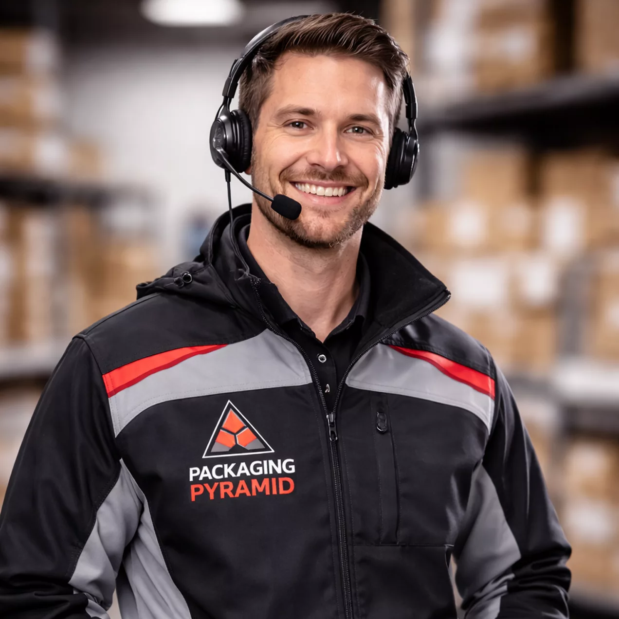 Person in warehouse with headset